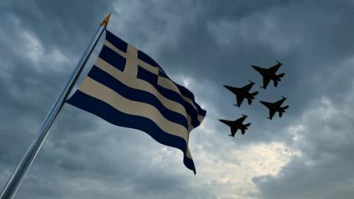 Videohive - Waving Greek Flag and Group of Warplanes Flying - 35185711