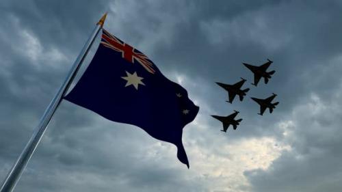 Videohive - Waving Australian Flag and Grouped Warplanes - 35185837