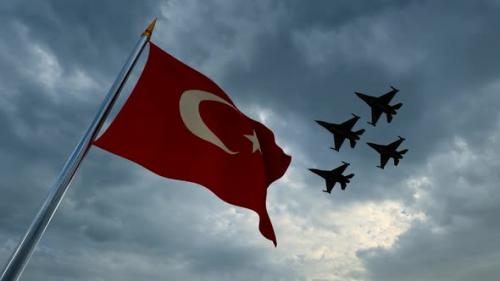 Videohive - Turkish Flag Waving and Fighter Planes Flying in Groups - 35185947