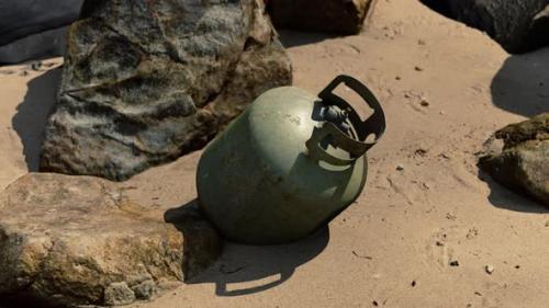 Videohive - Old Cooking Gas Cylinder on Sand Beach - 35188228
