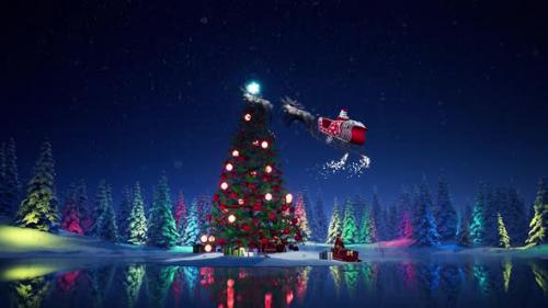 Videohive - Santa Riding Sleigh Around Christmas Tree HD - 35198309