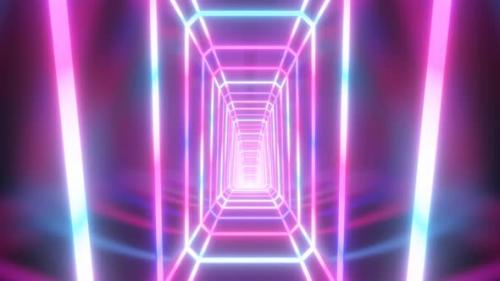 Videohive - Abstract Retro Futuristic Neon Laser Glow Tunnel Hallway 3D Corridor - 4K - 35156783