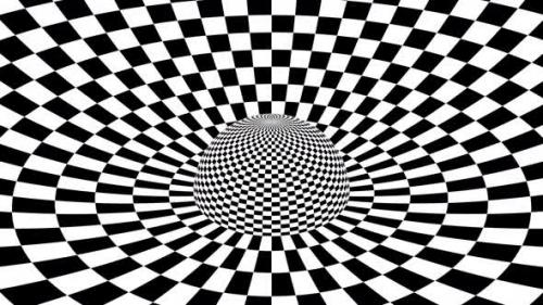 Videohive - Trippy Checkerboard Black and White Tiles Spherical Optical Illusion - 4K - 35156803