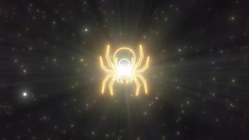 Videohive - Creepy Spider Shape Scary Halloween Neon Lights Tunnel Dark Night Sky - 4K - 35156839