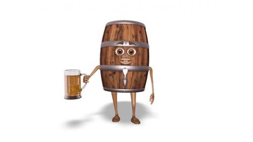 Videohive - Cartoon Wooden Barrel Walking Beer Loop On White Background - 35161932