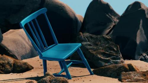 Videohive - Retro Blue Wooden Chair on the Beach - 35250978