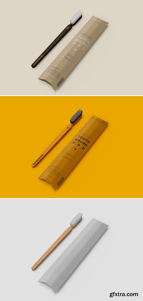 Wooden Toothbrush with Box Mockup