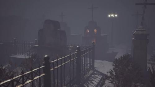 Videohive - Very Old Misty and Creepy Graveyard in Fog at Night - 35259470