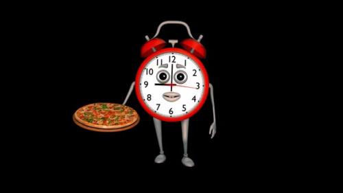 Videohive - Alarm Clock Shows Pizza Loop On Alpha Channel - 35261482