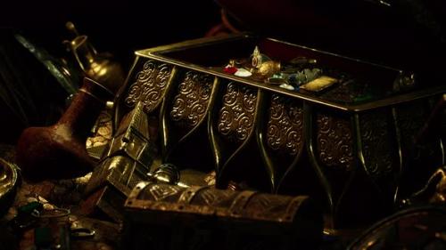 Videohive - Treasures in a Dark Cave with Coins Diamonds and Gold - 35252593