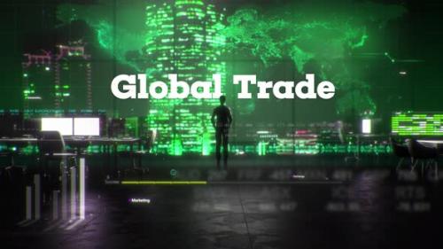 Videohive - Finance Businessman in Office With Global Trade Text - 35213216