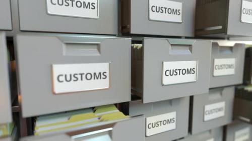Videohive - CUSTOMS Text on the Drawers of a File Cabinet - 35232525