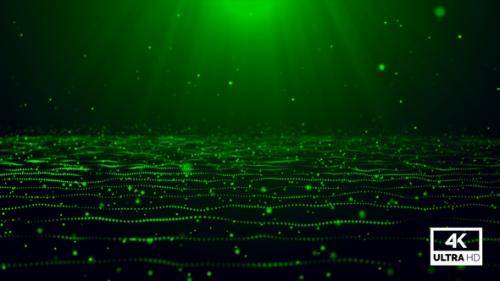 Videohive - Glowing Magic Particles Wave Flow Green Looped V3 - 35323051