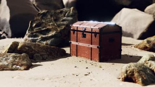 Videohive - Treasure Chest in Sand Dunes on a Beach - 35325486