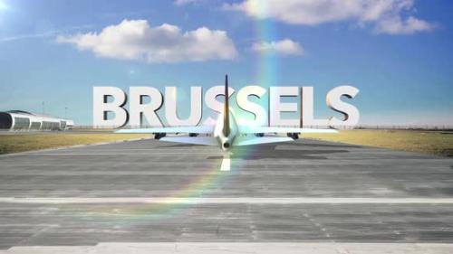 Videohive - Commercial Airplane Landing Capitals And Cities Brussels - 35329287