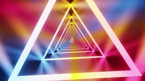 Videohive - Vj Loop Background Of Rotated Triangle Neon Lamps With Different Colors 4K - 35346319
