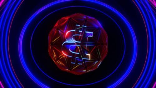 Videohive - Vj Loop Animation Of Bitcoin Rotation In A Crystal Ball Surrounded By Neon Rotating Rings 02 - 35358007