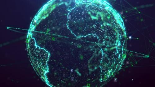 Videohive - Data Earth in Digital Space Blue - 35249408