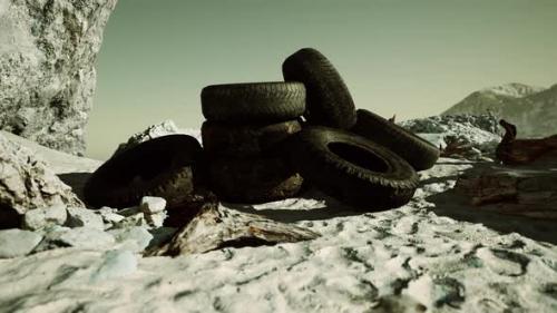 Videohive - Old Tire on the Seashore and Pollution of Nature - 35367010