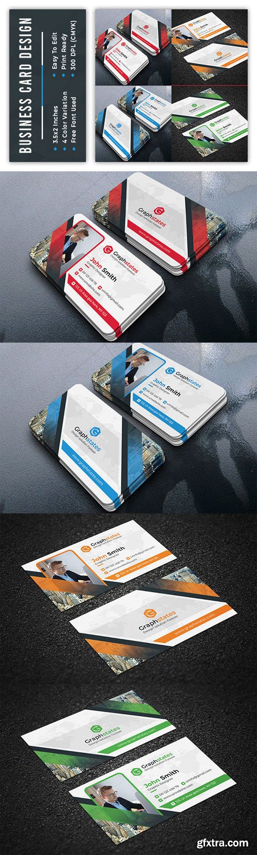 Business Card Design Pack - 4 Cards In 2 PSD Templates For Each