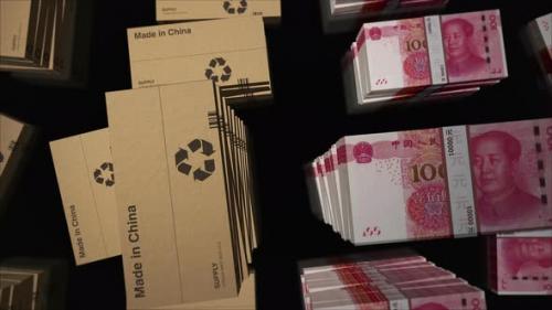 Videohive - Made in China box and Renminbi money pack loop 3d - 35325799