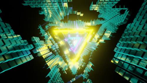 Videohive - Vj Loop Shimmering Triangular Turquoise Tunnel 02 - 35329361