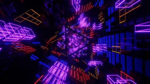 Videohive - Vj Laos Crazy Rotation Of A Neon Sparkling Tunnel With Flashing Triangles Flying By 02 - 35329536