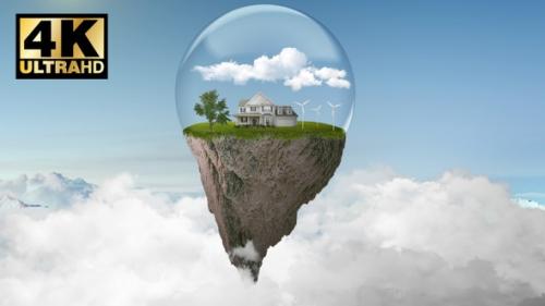 Videohive - Floating Island Protected By Glass Sphere Above The Clouds - 27835174