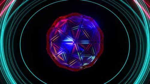 Videohive - Vj Loop Animation Of The Rotation Of A Crystal Neon Ball Surrounded By Neon Rotating Rings 02 - 35359814