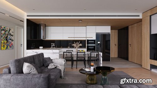 Living Room – Kitchen Interior by Ngo Dung