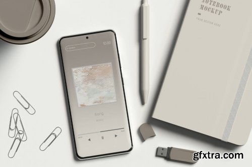 Smartphone with Notebook Mockup