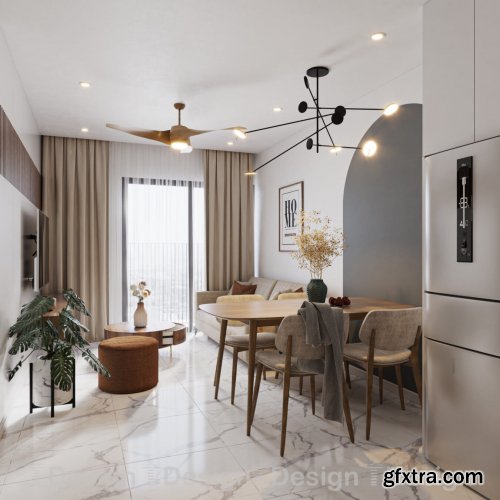 Interior Living-Kitchenroom Scene Sketchup by Trong Thanh