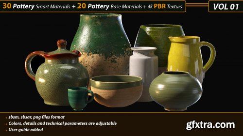 30 Pottery Smart material + 20 Pottery Base Material + 4k PBR Textures _Vol01