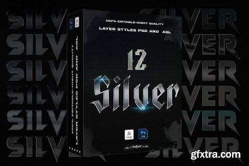 12 Silver Chrome layer Styles Photoshop Action