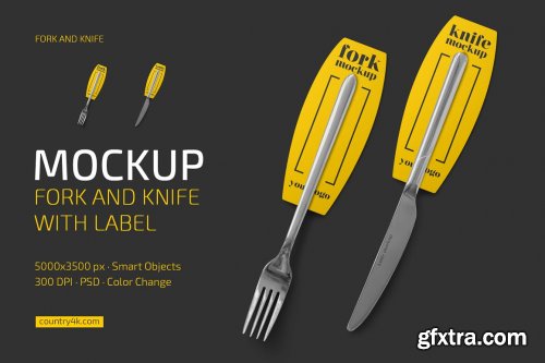 CreativeMarket - Fork and Knife with Label Mockup 6694939