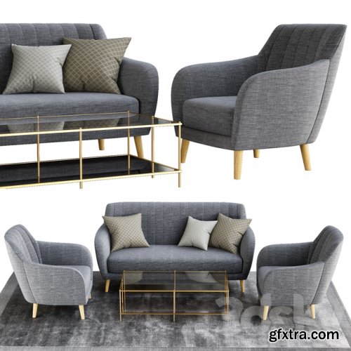 Sillon and sofa retro tela gris patas madera