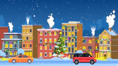 Videohive - Winter Street Cityscape Building _ Snow fall in city - 35369443