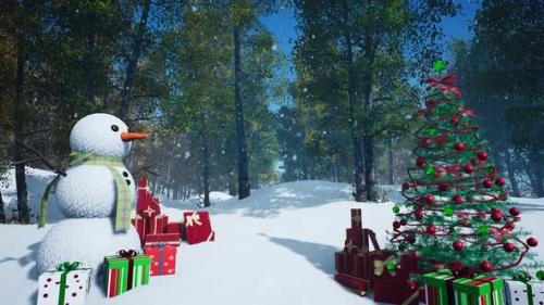 Videohive - snowman with gifts looped 4K - 35280131