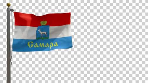 Videohive - Samara City Flag (Russia) on Flagpole with Alpha Channel - 4K - 35369814