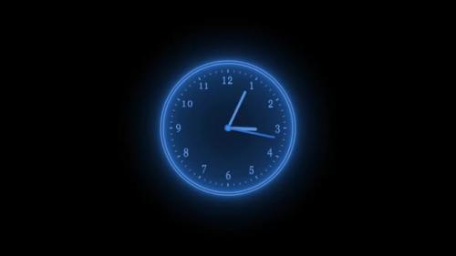 Videohive - Blue Neon Clock Isolated Animated On Black Background - 35371060
