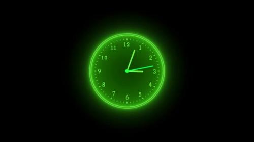 Videohive - Green Neon Clock Isolated Animated On Black Background - 35371062