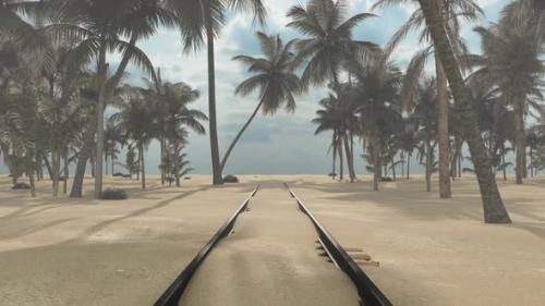 Videohive - Railroad among palm trees to the beach, weekend trip. - 35307438
