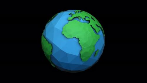 Videohive - 4K Low poly rotating earth globe isolated with alpha - 35310763