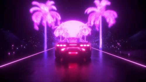 Videohive - Sci Fi Cyber Punk Neon Glowing Car Backdrop - 35425790