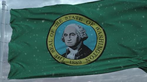 Videohive - Washington Winter Flag with Snowflakes Background - 35524017