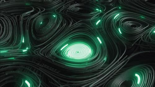 Videohive - Black Topographic Circular Lines with Running Matrix Code and with Green Neon - 35526153