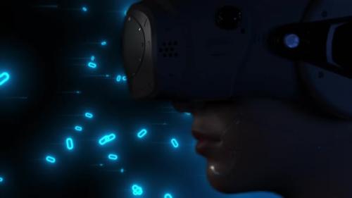 Videohive - portrait of a cyborg girl in VR helmet side view close-up - 35529793