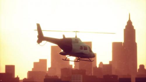 Videohive - Silhouette Helicopter at City Scape Background - 35536519