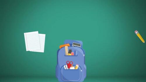 Videohive - Animation of school items moving on green background - 35624296