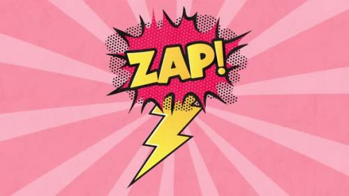 Videohive - Animation of a cartoon bubble with ZAP written in yellow on a pink striped background - 35624301